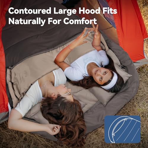 MEREZA Mummy Double Sleeping Bag for Adults with Pillow Cold Weather 0 Degree 2 Person Sleeping Bag for Big Tall Mens Coup...