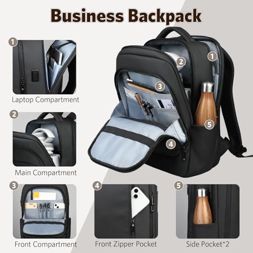 17 Inch Laptop Backpack for Travel, Business Laptops Backpack with USB Charging Port for Men/Women, Water Resistant Work C...