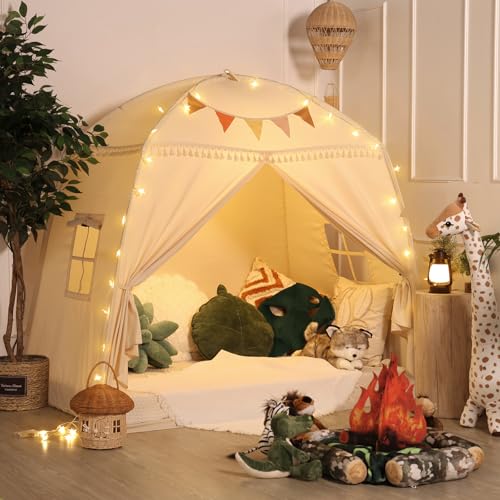 Sumbababy Large Teepee Tent for Kids: with Star Lights & Flags - Tent for Kids Indoor Toddler Teepee for Boys & Girls - To...
