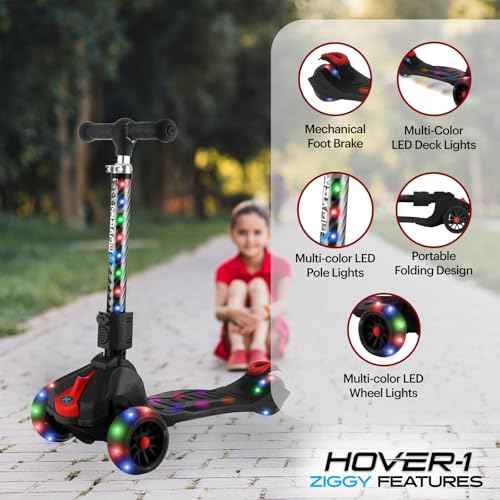 Hover-1 Ziggy Folding Kick Scooter for Kids (5+ Year Old) | Features Lean-to-Turn Axle, Solid PU Tires & Slim-Design, 110 LB Max Load Capacity, Safe