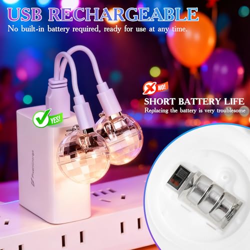 PartyFrenzy 2 Pair Rechargeable Disco Ball Earrings 16 Light Modes, Light up Earrings 32mm Flashing LED Earrings Ball for ...