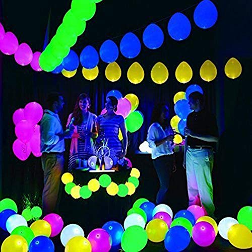 20 LED Light Up Balloons, 12 inch Neon Balloons Mixed Colors Flashing Lasts 24 Hours Glow in the dark for Birthday Glow Pa...