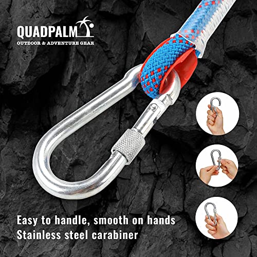 Grappling Hook with 10m Rope – Multifunctional QUADPALM Grapple Hook - 4 Stainless Steel Folding Claws - Heavy Duty - Outd...