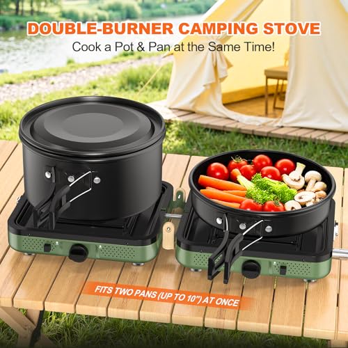 Propane 2-Burner Foldable Camping Stove with Carry Bag, Portable Propane Camp Stoves with Adjustable Burners & Piezo Ignit...