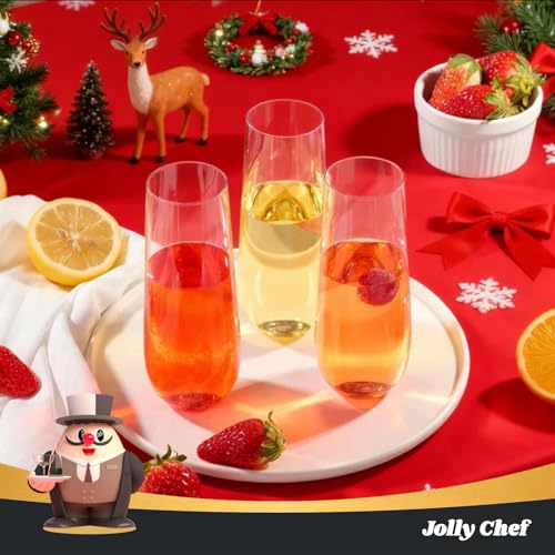 JOLLY CHEF 48 Pack Stemless Plastic Champagne Flutes 9 oz, Crystal Clear Stemless Plastic Toasting Glasses, Clear Disposab...