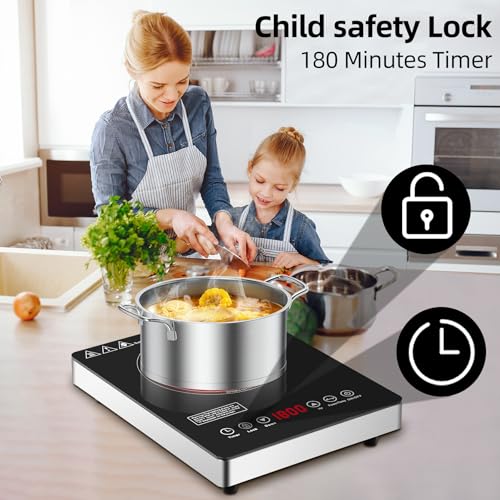 HANKESI Single Burner Electric Cooktop,110V 1800W Electric Stove Top with LED Touch Control,9 Power Levels, 3 hTimer, Safe...