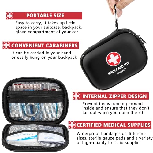 Mini First Aid Kit - 120 Piece Small Waterproof Hard Shell Medical Kit for Car, Home, Office, Travel, Camping, Sports, Out...