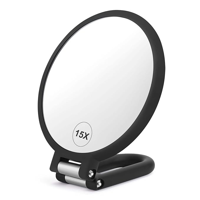 CLSEVXY Magnifying Handheld Mirror Double Sided, 1X 15X Magnification Hand Mirrors, Travel Folding Hand Held Mirror, 360°R...