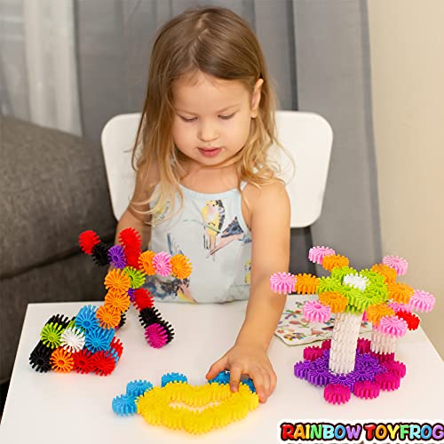 RAINBOW TOYFROG Interlocking Gears Toys for Kids - 100 Piece Kit with Tote - Colorful Manipulatives for Preschool Sensory ...