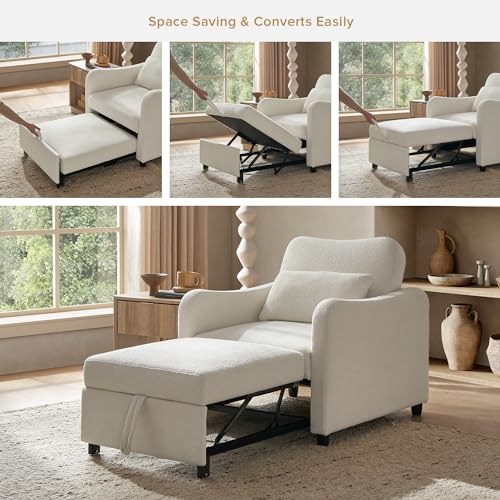 mopio Sophie 4-in-1 Convertible Sleeper Chair Bed, Accent Chair, Chaise Lounge, Comfy Reading Armchair, Pull Out Sofa Bed ...