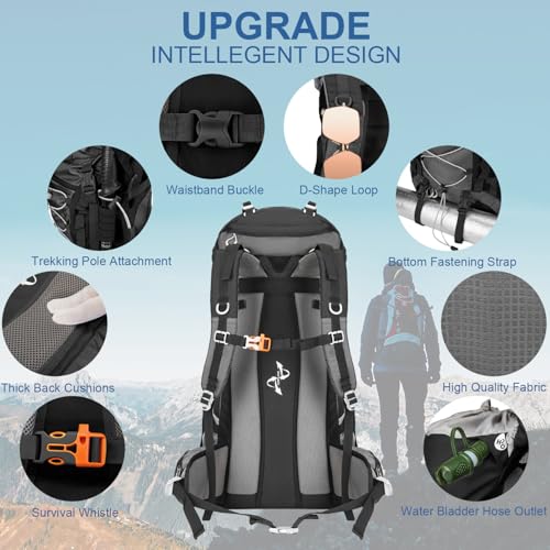 NEHOR 60L Hiking Backpack, Water Resistant Camping Backpack with Rain Cover, Large Lightweight Hiking Bag Outdoor Travel D...