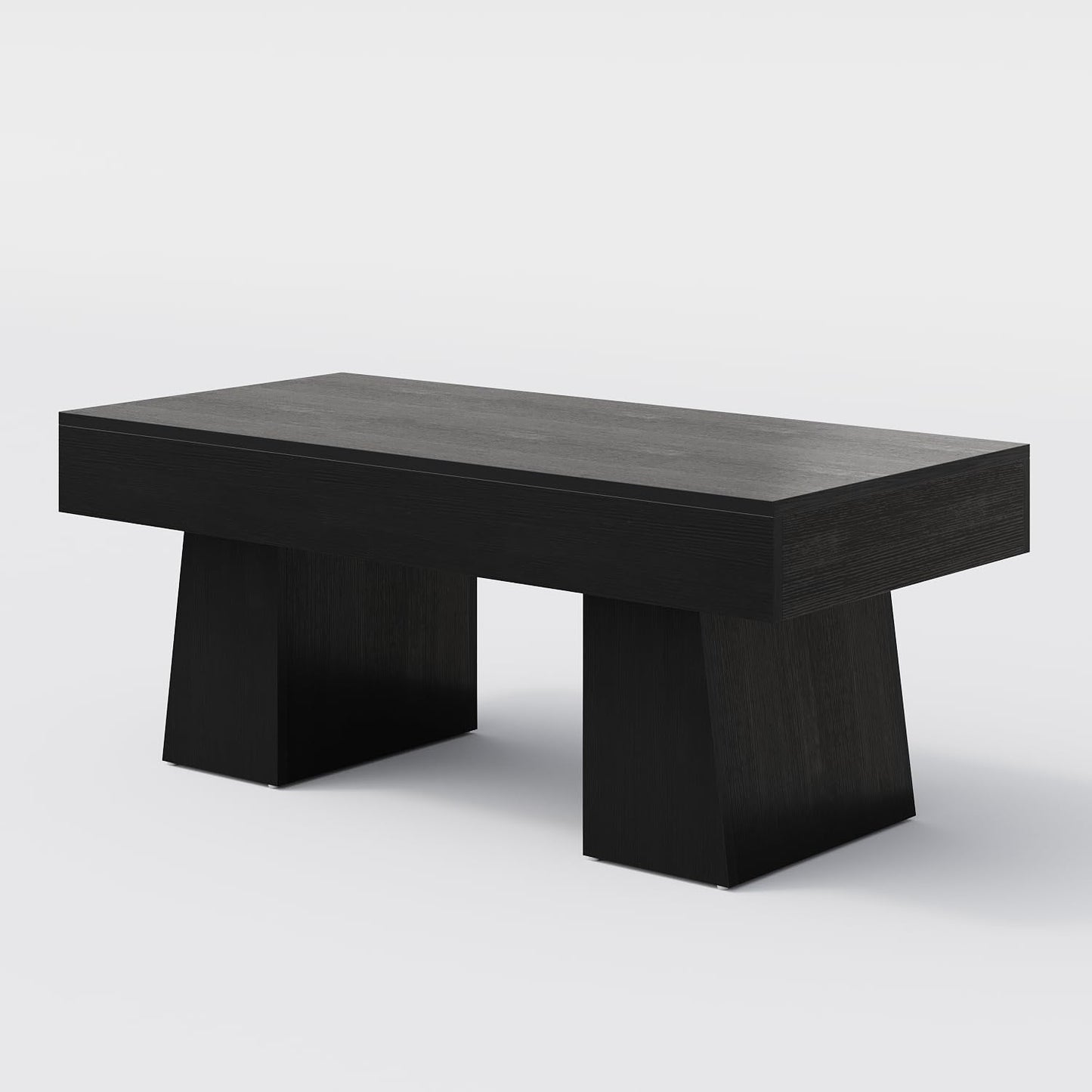 LITTLE TREE Farmhouse Coffee Table, 47 Inches Wooden Rectangular Accent Center Tables with Thick Base, Modern Low Cocktail Tea Furniture for Living Room (Black)