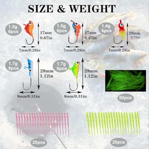 Generic 122Pcs Ice Fishing Rod Reel Combo, 24" Medium Light Ice Fishing Rod Kit with Ice Fishing Jigs, Lures for Trout, Wa...