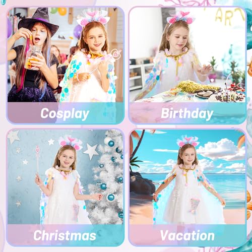 LIMIROLER Princess Dress Up Toys Princess Dress Up Clothes Rainbow Mermaid Cape Kit 9 Pcs Gift Set for Little Girls 3-8 Years