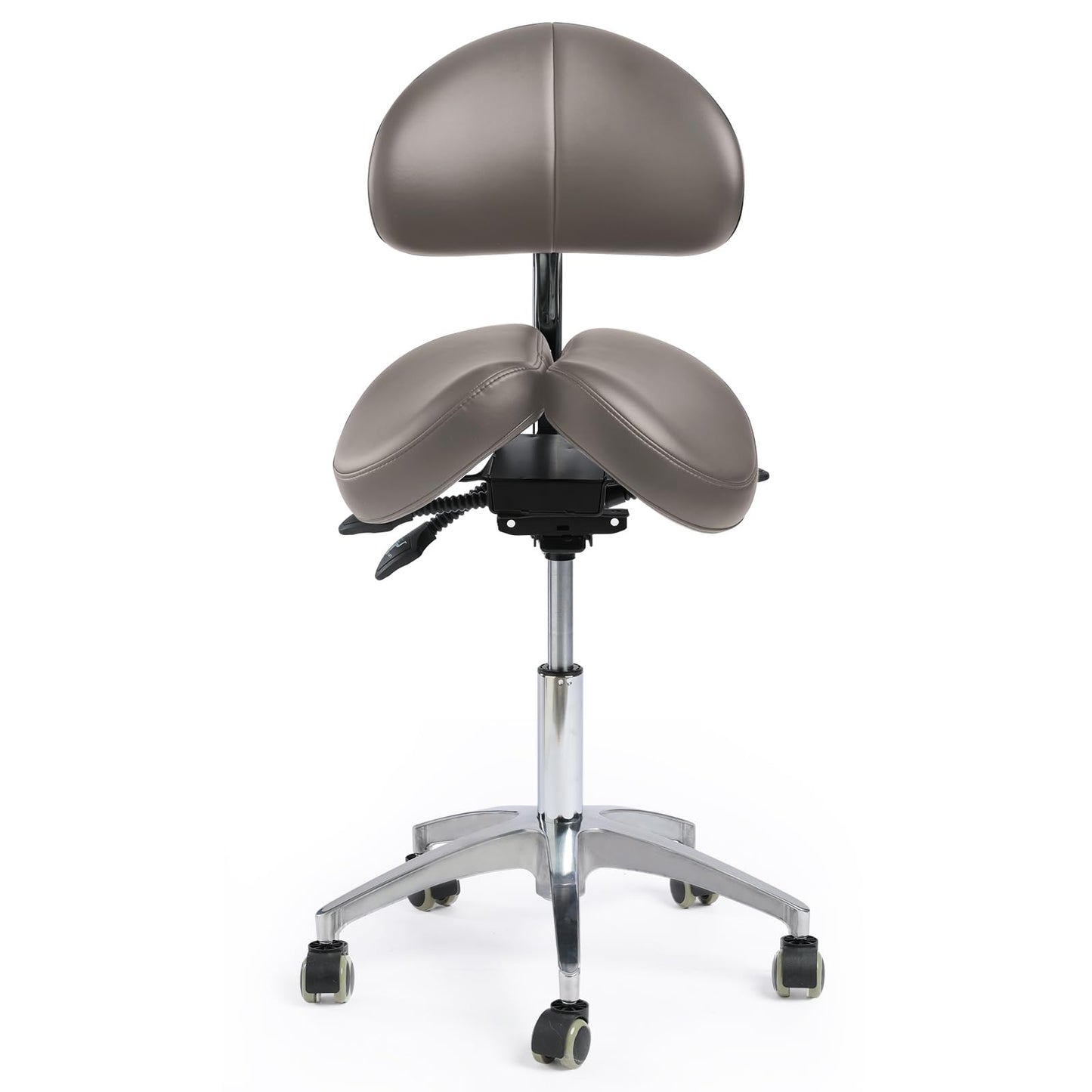 LIMKOMES Saddle Stool with Wheels,Rolling Stool with Back Support&Split Seats,Ergonomic Stool Saddle Stool for Hair Stylist for Dentist Salon Tattoo(Drak Grey