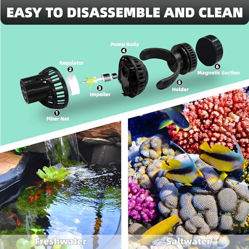 YCTECH Aquarium Wave Maker Pump: 6W 1056GPH 360°Adjustable Power Head Fish Tank Circulation Pump with Magnet Suction Base ...