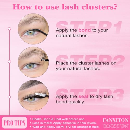 FANXITON DIY Individual Eyelash Extension Kit, Thick Volume Lash Clusters 40D+50D D Curvature, 280 Pieces Thin Band Cluste...
