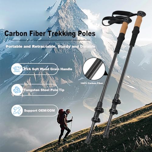 2-Pieces 3K 100% Carbon Fiber Trekking Poles Ultra Strong Lightweight Collapsible Hiking Poles with Cork and EVA Foam Grip...