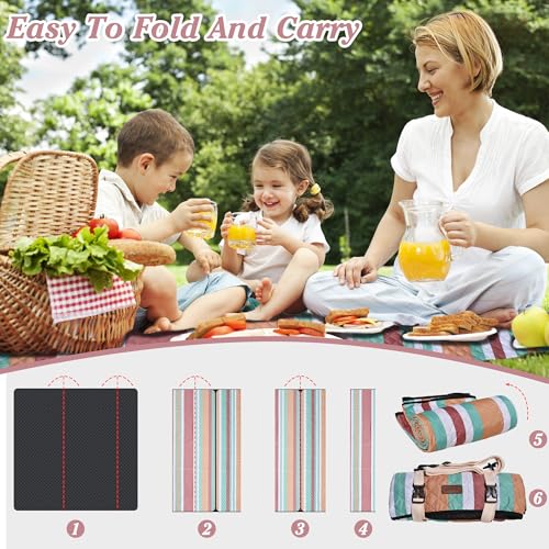 Waterproof Picnic Blanket 80" x 60" in Portable with Carry Strap for Beach Mat or Family Outdoor Camping Party, Park Blank...