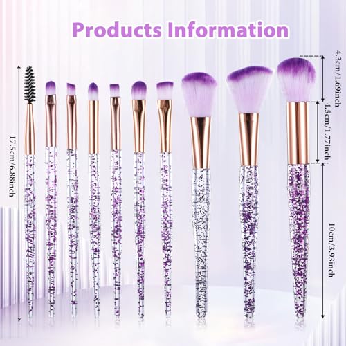 10 PCS Crystal Glitter Makeup Brushes, Cute Makeup Brushes Face Cosmetics Blending Brushes Professional Glitter Brushes fo...