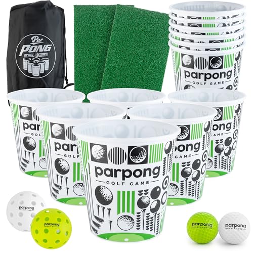 VULCANO SPORTS Par Pong Backyard Golf Chipping Game – Outdoor Golf Game with 12 Buckets, 2 Hitting Mats & Golf Balls – for...