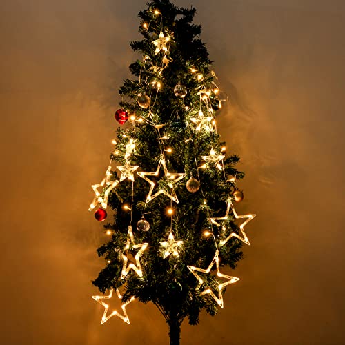 Blingstar Star Christmas Lights 138 LED 12 Star Curtain Lights 8 Flashing Mode Window String Lights 8.2ft Connectable Hang...