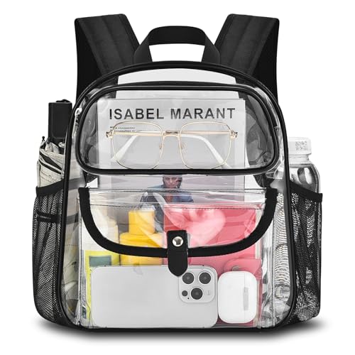 SPODEARS Clear Stadium Backpack for Sports Events, Festival, Travel - 12x6x12 PVC Backpack Multi-Pocket Design, Black