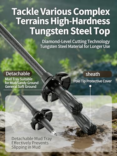 Neustrend Trekking Poles, Carbon Fiber and Wolfram, Adjustable 24-53 Inches, Lightweight 0.44 Lbs, Shock Absorbing with EV...
