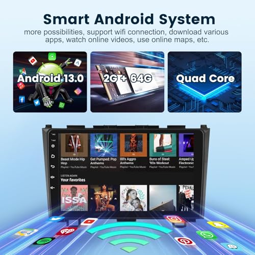 2+64G for Honda CRV 2007-2011 Android Car Stereo with Wireless Carplay/Android Auto, 9 Inch Touchscreen Bluetooth Car Radi...