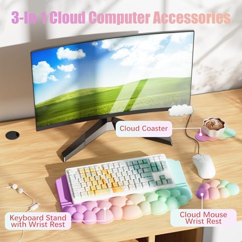 Ergonomic Wrist Rest for Keyboard, Soft Memory Foam Cloud Keyboard Stand Pad with Wrist Rest Set with Non-Slip Silicone Ba...