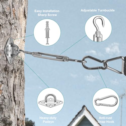 Sun Shade Sail Hardware Kit 6 Inch for Rectangle & Triangle Shade Sail Install, Stainless Steel Shade Sail Fixing Accessor...