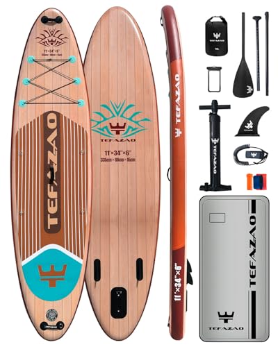 TEFAZAO 34'' Wide Inflatable Stand Up Paddle Board, 400lbs Capacity SUP Board with Premium Paddle Board Accessories, 100L ...