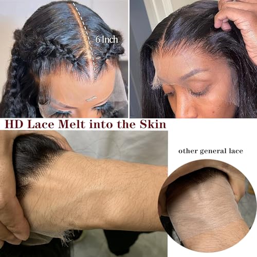 13x6 Body Wave Human Hair Lace Front Wigs 24inch 180% Density HD Lace Frontal Wigs Human Hair Pre Plucked Body Wave Lace Front Wigs for Women with Baby Hair Black Color