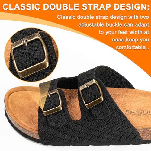 PRIMNICE Women's Comfy Arch Support Cork Footbed Adjustable Knitting Straps Indoor and Outdoor Slides Sandals