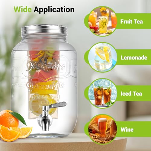 defway Glass Drink Dispenser for Party - 1 Gallon Glass Drink Dispenser with Fruit Infuser