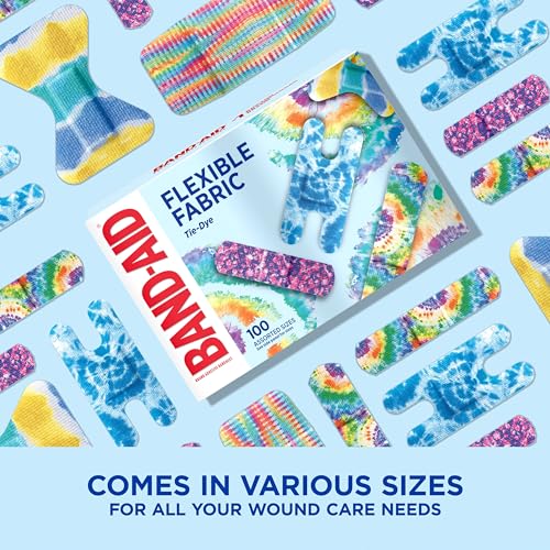 BAND-AID Brand Flexible Fabric Adhesive Tie-Dye Bandages, Fun Bandages Wound Care & Protection of Minor Cuts & Burns, Quil...