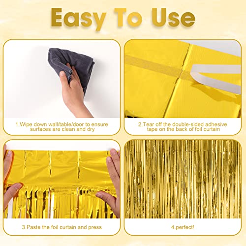 Voircoloria 3 Pack 3.3x8.2 Feet Gold Foil Fringe Backdrop Curtains, Tinsel Streamers, Fringe Backdrop for 2025 New Years E...