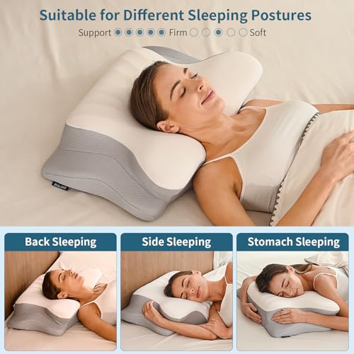 Cervical Neck Pillow for Pain Relief, Ergonomic Pillow Side Sleeper Pillow for Sleeping, Contour Memory Foam Pillows with ...
