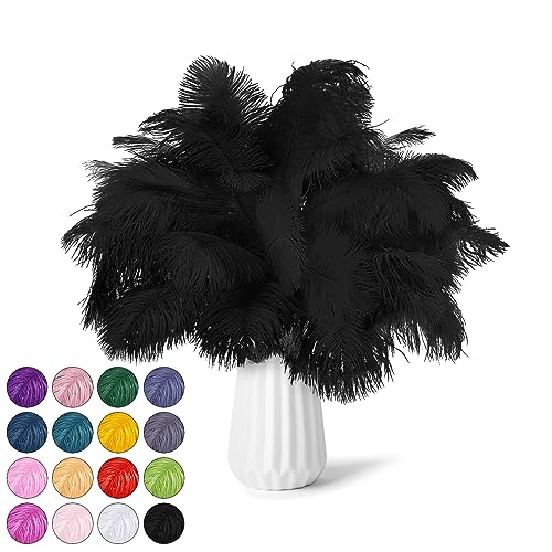 NEWONG 30pcs Black Ostrich Feathers Natural Bulk 9-12inch(23-30cm) Vase Craft Wedding Home Party Centerpieces Christmas Da...