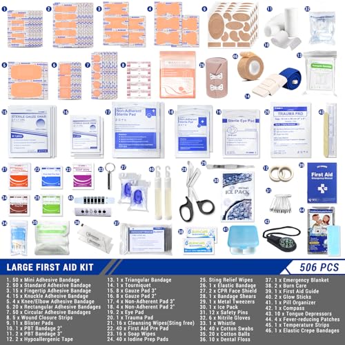 Professional 506 PCS First Aid Kit – 4-in-1 Detachable Emergency Medical Kit for Home, Car, Travel, Camping, Hiking, Workp...