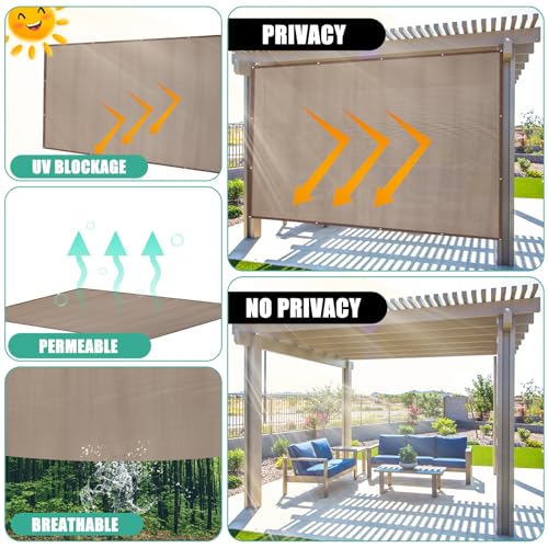 Yoojahow 2 Pcs 90% Sun Shade Cloth with Grommets 10' x 14' Pergola Shade Patio Replacement UV Block Privacy Screen Mocha C...
