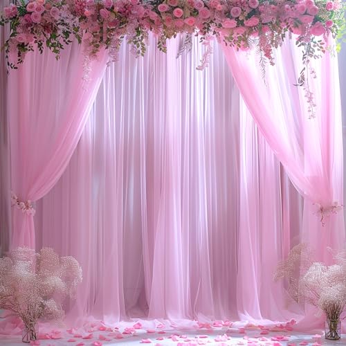 Pink Tulle Backdrop Curtain for Parties Girls Baby Shower 10ft X 8ft Light Pink Sheer Backdrop Curtains for Birthday Party...