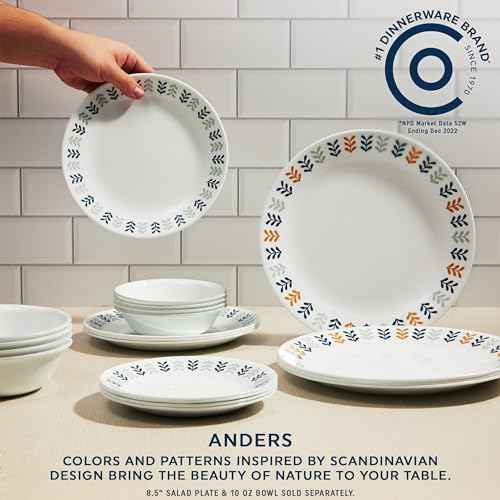 Corelle Vitrelle 18 Piece Glass Dinnerware Sets Service for 6, Triple Layer Chip & Crack Resistant Glass Plate and Bowl Sets, Anders