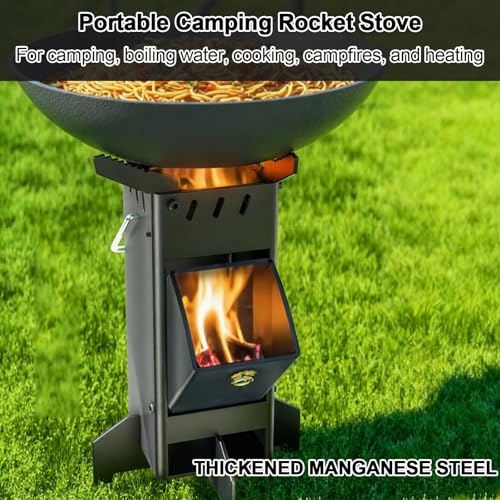 Portable Foldable Wood Stove for Camping Tents, Multi-Functional Steel Rocket Stove, Lightweight Black Camping Cookware, P...
