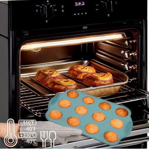DIYOHFE 2 Pack Silicone Muffin Pan - 12 Regular Size Cups Muffin Pan, Non-Stick Cupcake Pan Great for Homemade Muffins,Cupcakes, Muffin Cakes, Oven and Dishwasher Safe BPA Free（Blue）