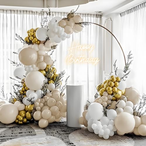 100Pcs White and Gold Balloons 12 Inch White Sand Gold Metallic Latex Balloons Beige Gold Party Balloons for Boho Wedding ...