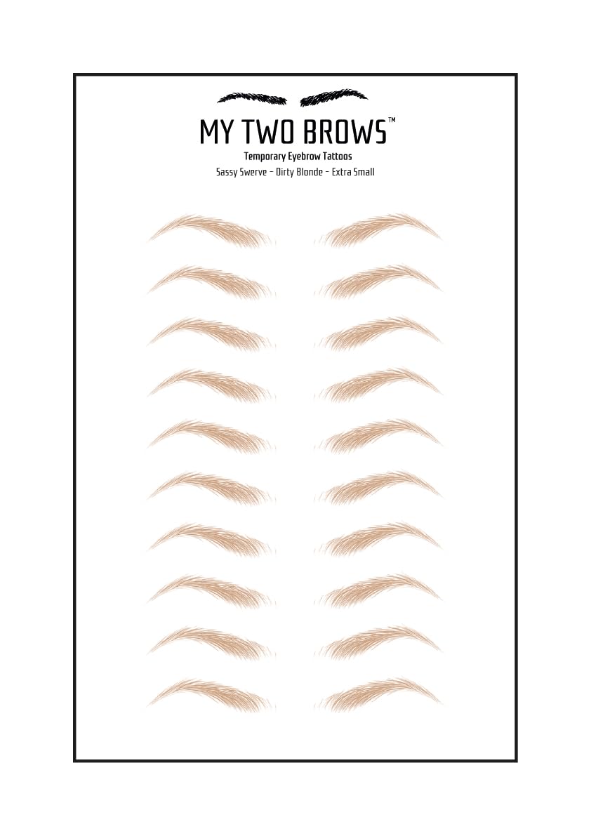 (10 pairs) Dirty Blonde Temporary Eyebrow Tattoo - Extra Small Size - Waterproof & Smudgeproof - Sassy Swerve Style Eyebrow Stickers - Sheet Lasts up to 30 Days - Won't Work on Existing Brows