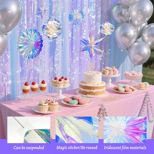 BTSD-home Iridescent Party Decorations with Hanging Honeycomb Ball Decorative Paper Fan Snowflake Garlands Birthday Weddin...