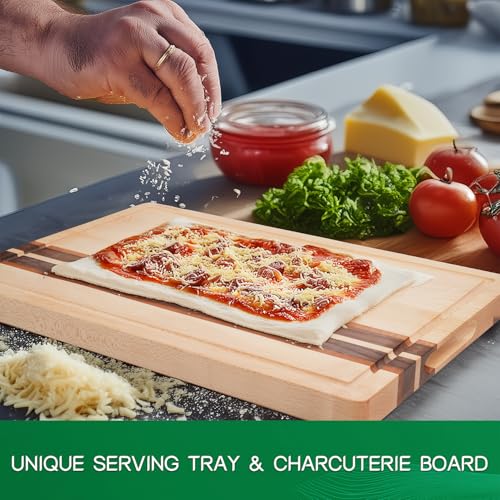 Cokka Praca Large (16.9"L x 11.8"W x 1"Th) Hard Maple Wood Cutting Board for Kitchen-Wood Cutting Board with Holder for Me...
