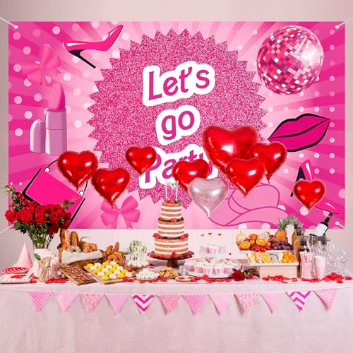 Hot Pink Let's Go Party Banner,Pink Photo Booth Props,Princess Birthday Backdrop,Pink Background Backdrop Bachelorette Par...